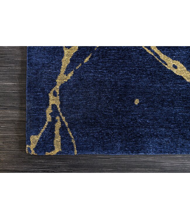 Invicta Interior Design Tapijt MARBLE 240x160cm Royal Blue Gold Marble Look Flatweave - 44432