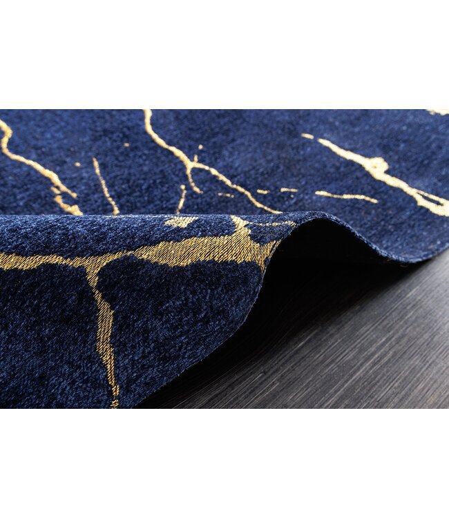 Invicta Interior Design Tapijt MARBLE 240x160cm Royal Blue Gold Marble Look Flatweave - 44432