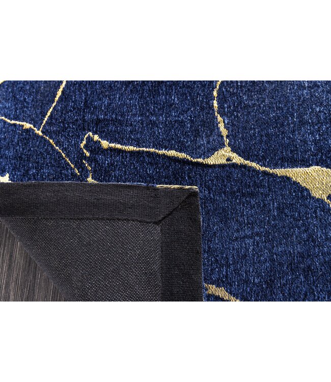 Invicta Interior Design Tapijt MARBLE 240x160cm Royal Blue Gold Marble Look Flatweave - 44432