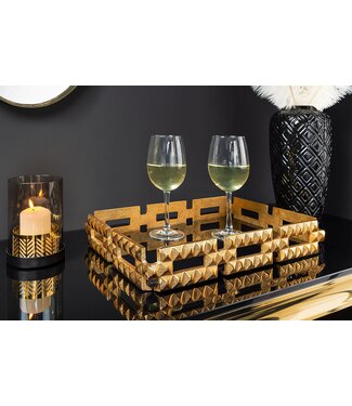 Invicta Interior Handgemaakt dienblad VARIATION 40cm zwart goud metaal aluminium glas - 44880