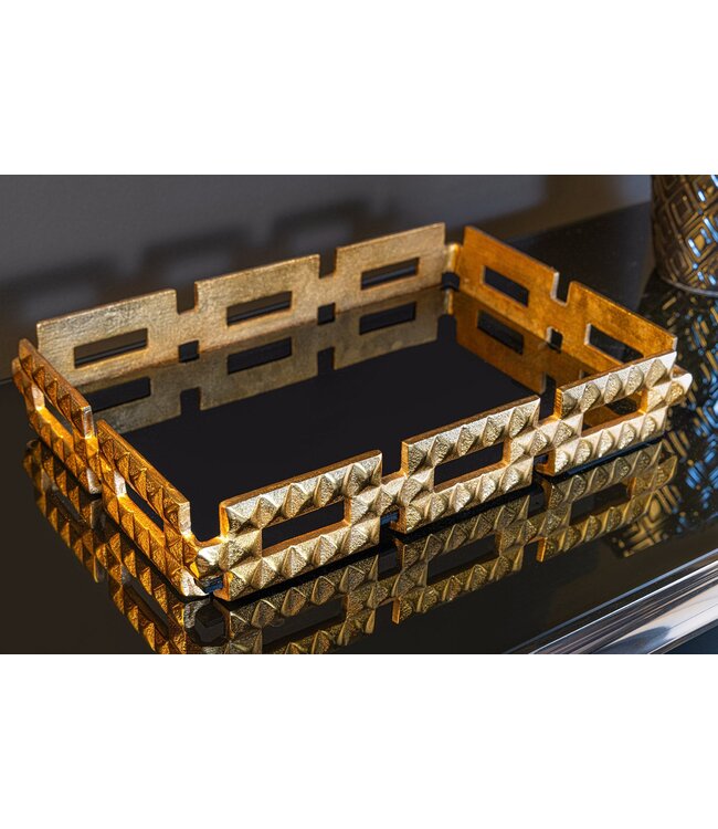 Invicta Interior Handgemaakt dienblad VARIATION 40cm zwart goud metaal aluminium glas - 44880