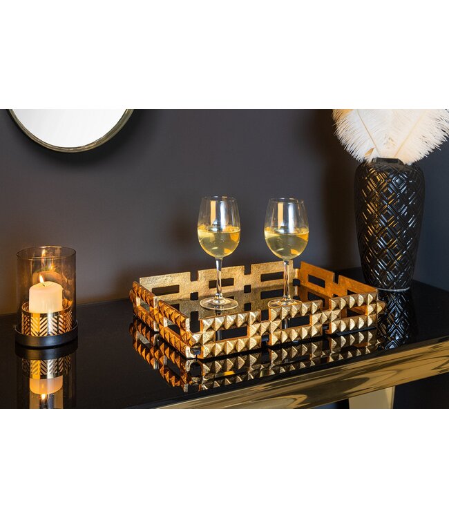 Invicta Interior Handgemaakt dienblad VARIATION 40cm zwart goud metaal aluminium glas - 44880