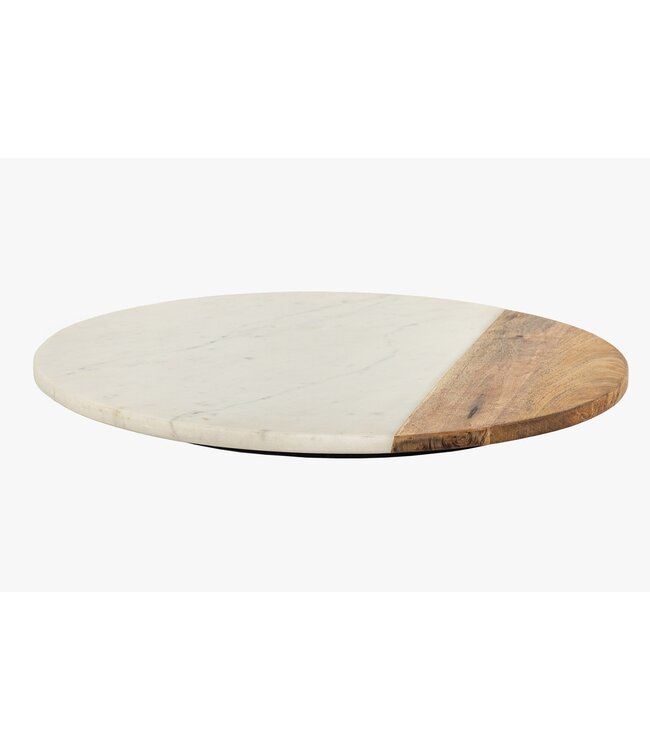 Invicta Interior Handgemaakte draaitafel SERVANT 50cm Wit Naturel Marmer Mango Hout Decoratieve Plaat Rond - 43951