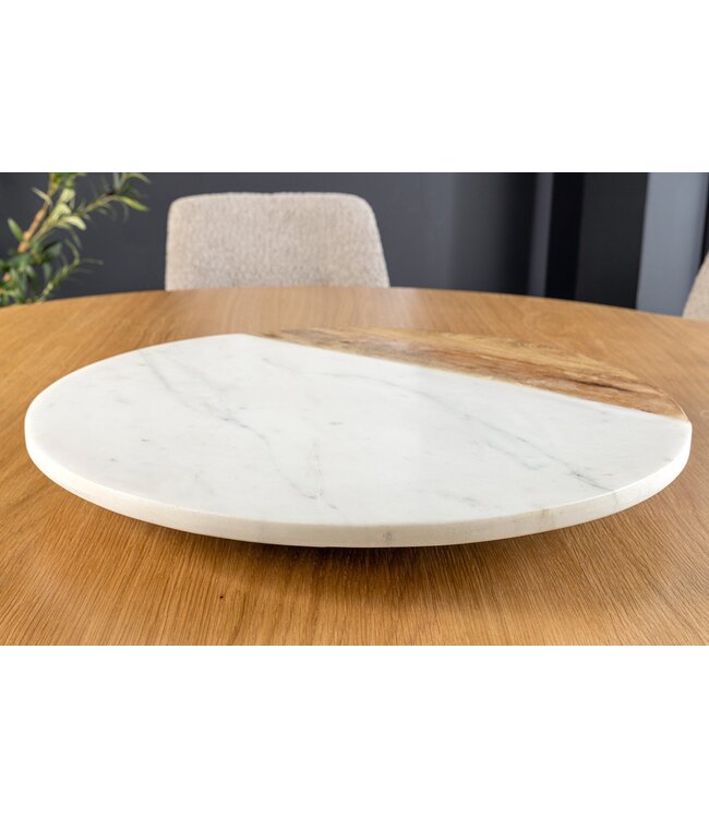 Invicta Interior Handgemaakte draaitafel SERVANT 50cm Wit Naturel Marmer Mango Hout Decoratieve Plaat Rond - 43951