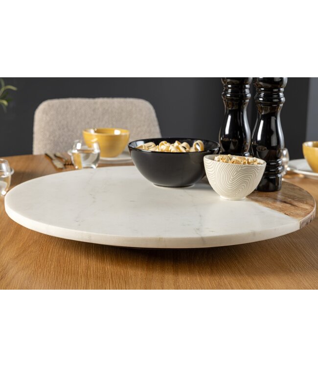 Invicta Interior Handgemaakte draaitafel SERVANT 50cm Wit Naturel Marmer Mango Hout Decoratieve Plaat Rond - 43951
