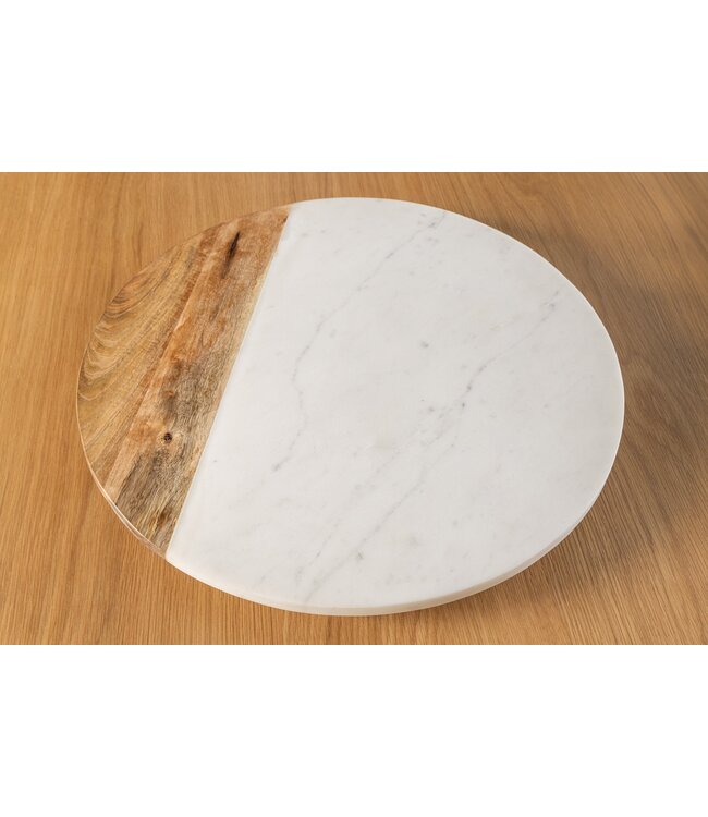 Invicta Interior Handgemaakte draaitafel SERVANT 50cm Wit Naturel Marmer Mango Hout Decoratieve Plaat Rond - 43951