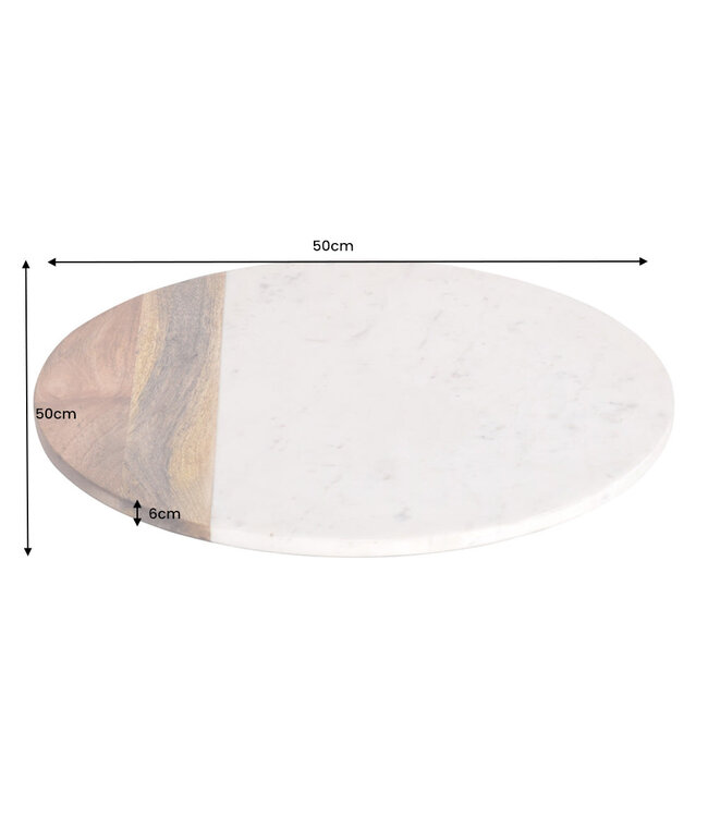 Invicta Interior Handgemaakte draaitafel SERVANT 50cm Wit Naturel Marmer Mango Hout Decoratieve Plaat Rond - 43951