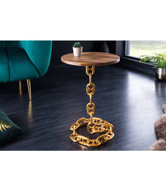 Invicta Interior Design bijzettafel CHAINS 40cm goud mangohout handgemaakt metalen rond kettingframe - 42233