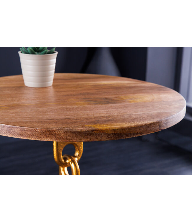 Invicta Interior Design bijzettafel CHAINS 40cm goud mangohout handgemaakt metalen rond kettingframe - 42233