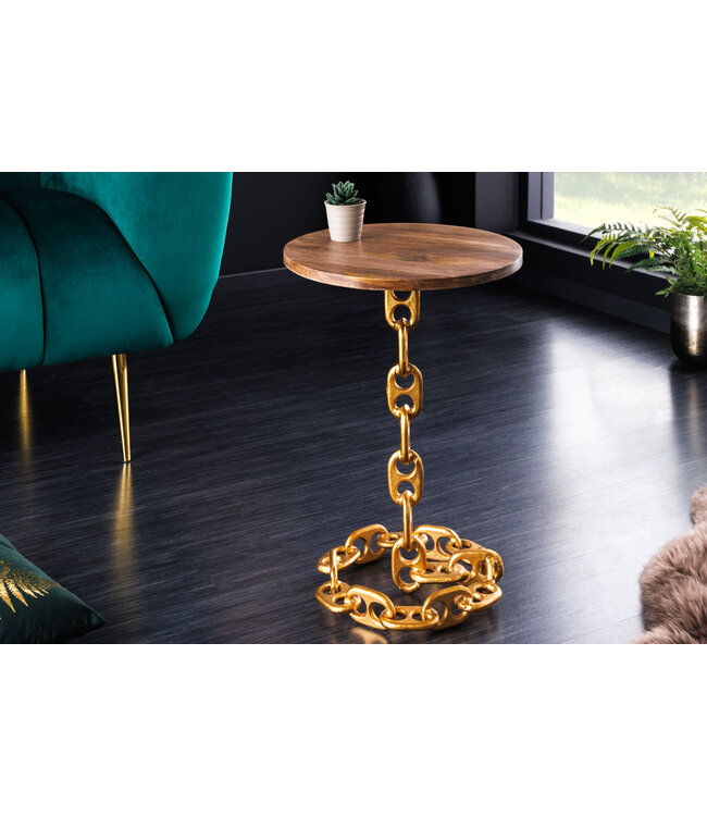 Invicta Interior Design bijzettafel CHAINS 40cm goud mangohout handgemaakt metalen rond kettingframe - 42233