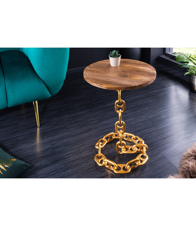 Invicta Interior Design bijzettafel CHAINS 40cm goud mangohout handgemaakt metalen rond kettingframe - 42233
