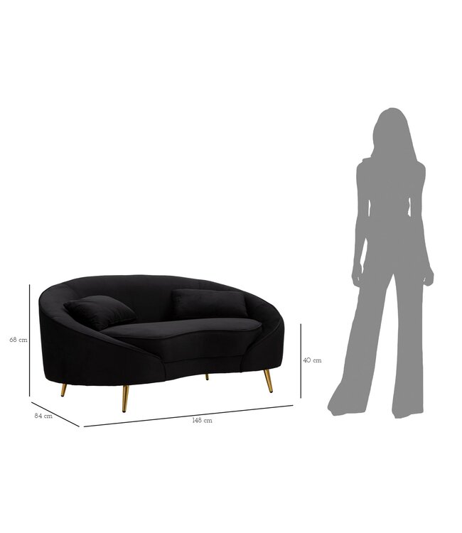 Mauro Ferretti SOFA 2 ZITS OSLO MET KUSSENS ZWART CM 148X84X68