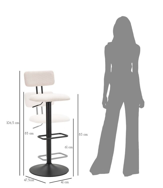 Mauro Ferretti BARKRUK MET LIFTLICHT WIT CM 41X47,5X85-106,5(ZITTING CM 61-83) SET 2ST