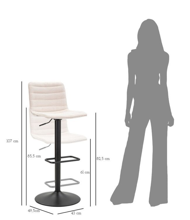 Mauro Ferretti BARKRUK MET LIFT HOOG WIT CM 43X49,5X85,5-107(ZITTING CM 61-82,5) SET 2ST