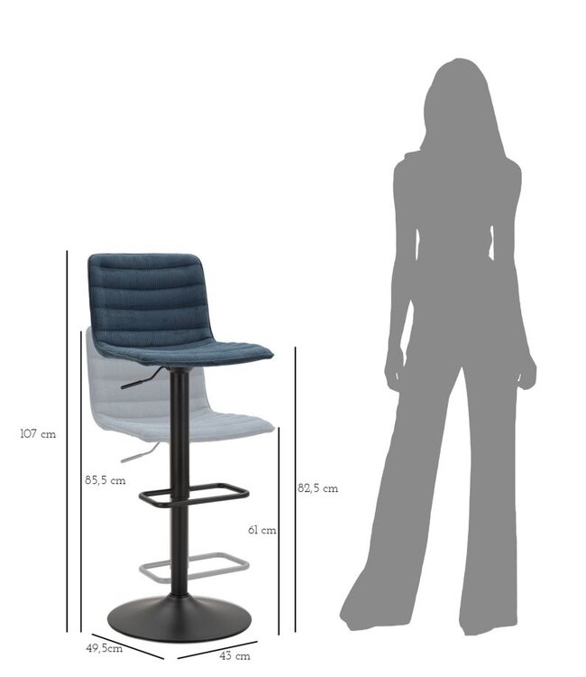 Mauro Ferretti BARKRUK MET LIFT HIGH NAVY CM 43X49,5X85,5-107(ZITTING CM 61-82,5) SET 2ST