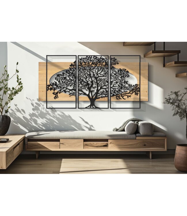 Mauro Ferretti WANDPANEEL BOOM, IJZER EN HOUT SET 3 STUKS CM 176X2X90 (63X2X90-50X2X90)