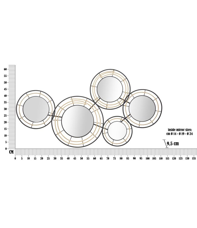 Mauro Ferretti IJZEREN WANDPANEEL MET SPIEGELS OPORTO CM 111X9,5X59