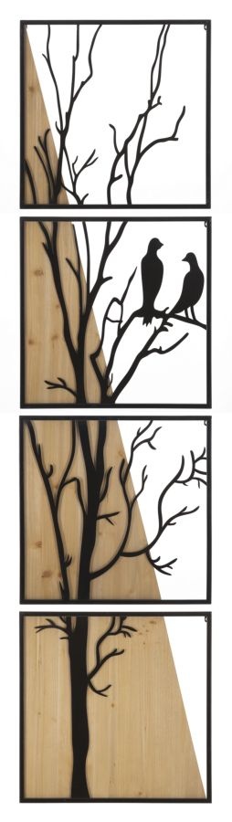 WANDPANEEL VOGEL IJZER HOUT SET 4 STUKS 50X2X200 (50X2X50) afbeelding