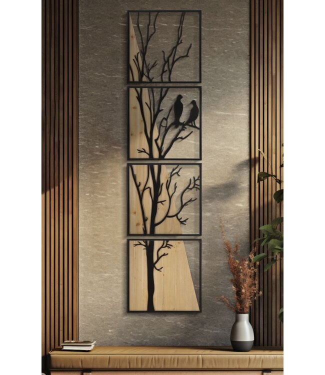 Mauro Ferretti WANDPANEEL VOGEL IJZER HOUT SET 4 STUKS 50X2X200 (50X2X50)