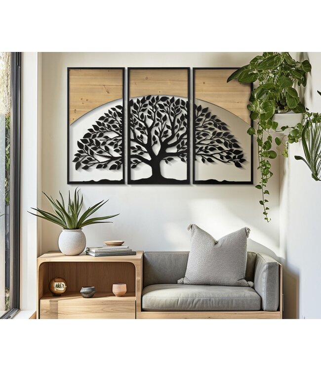 Mauro Ferretti WANDPANEEL BOOGIJZER EN HOUT SET 3 STUKS CM 105X2X70 (35X2X70)