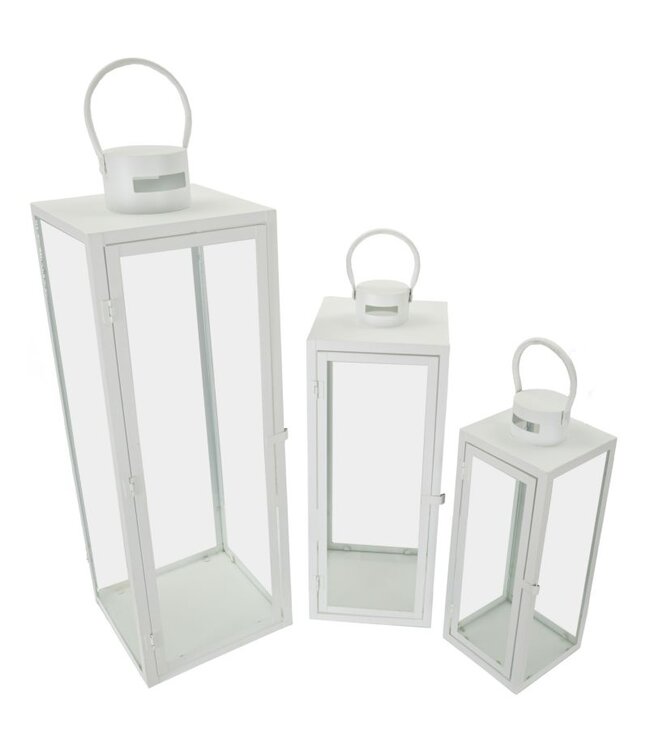 Mauro Ferretti LANTAARN WIT SET 3 STUKS CM 22X22X66-18X18X49,5-14X14X39