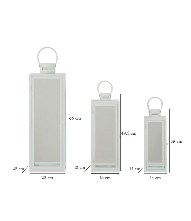 Mauro Ferretti LANTAARN WIT SET 3 STUKS CM 22X22X66-18X18X49,5-14X14X39