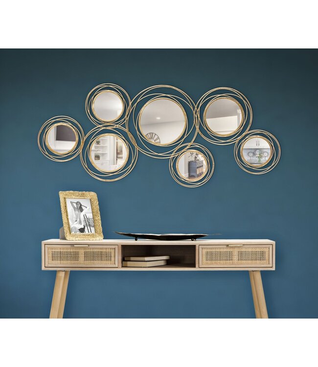 Mauro Ferretti IJZEREN PANEEL MET SPIEGELS GOUD ROND CM 124,5X4X53,5