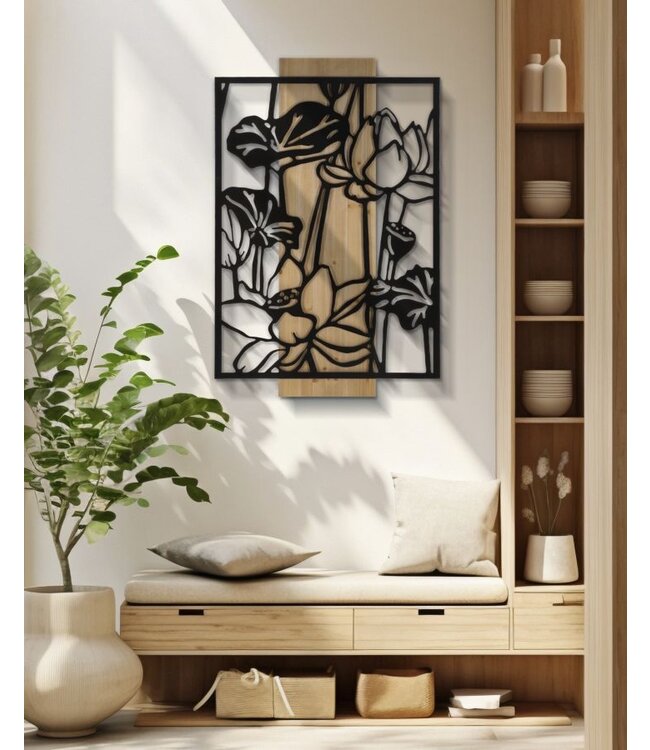 Mauro Ferretti WANDPANEEL LOTUS IJZER EN HOUT CM 60X2X90