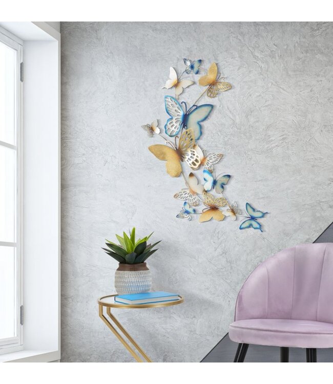 Mauro Ferretti VLINDERS WANDPANEEL GOUD/LICHTBLAUW C CM 59,5X4X111,5