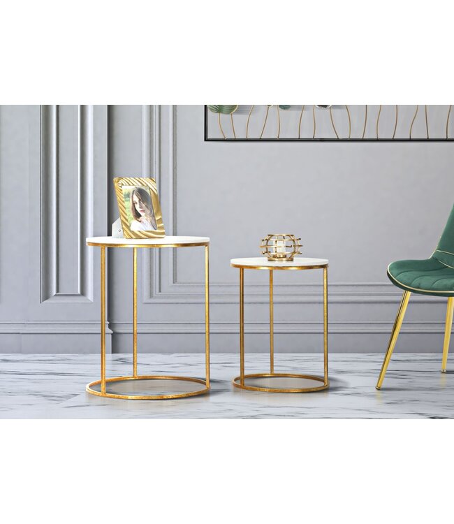 Mauro Ferretti TAFEL EENVOUDIG MARMER PAAR Ø 52X63-42X53