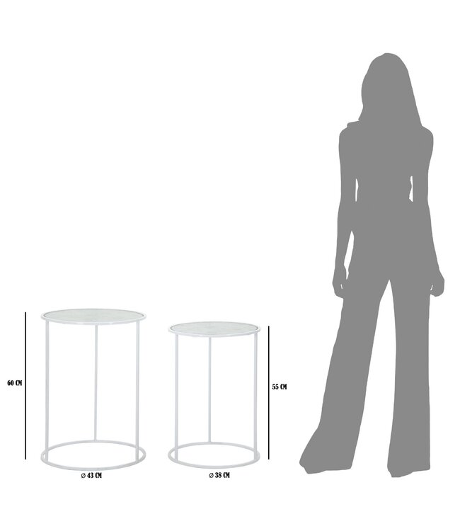 Mauro Ferretti TAFEL WIT HARTS COPPIA CM Ø 43X60-38X55