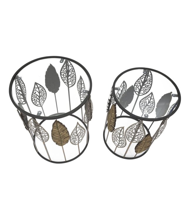 Mauro Ferretti TAFEL FERRO E LEGNO FOGLIE SET 2 STUKS CM 38X55-33X50