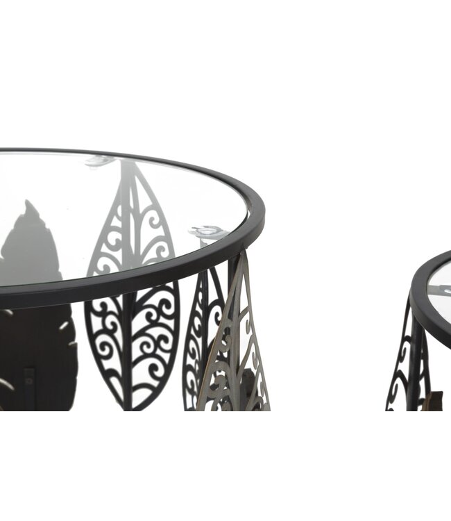 Mauro Ferretti TAFEL FERRO E LEGNO FOGLIE SET 2 STUKS CM 38X55-33X50