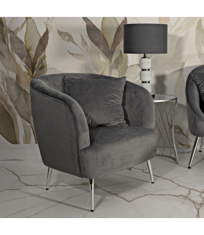 Mauro Ferretti FAUTEUIL ZILVERKLEURIG MET KUSSEN CM 73X66X78