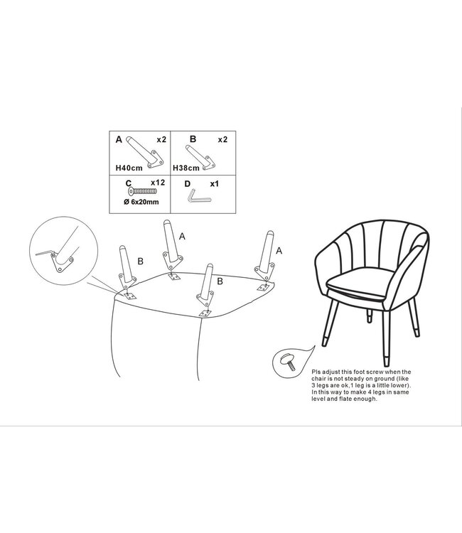 Mauro Ferretti FAUTEUIL PARIJS NERA/GOUD CM 62X58X78