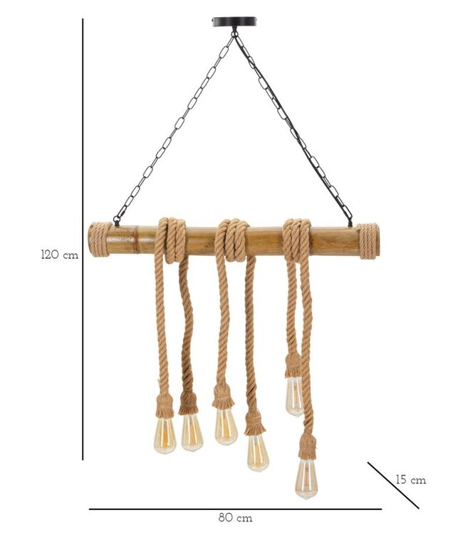 Mauro Ferretti PLAFONDLAMP BAMBOE/TOUW CM 80X15X120