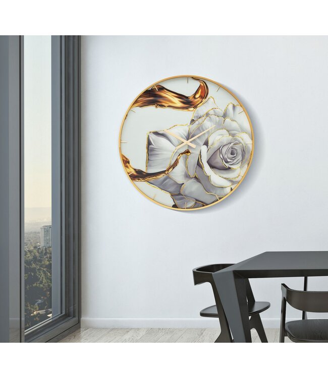 Mauro Ferretti WANDKLOK GLAZEN ROOS CM Ø 80X5