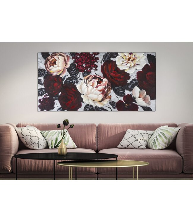 Mauro Ferretti HANDGEMAAKTE MUURSCHILDERING WIT/RODE BLOEM LIGHTBACK<br />
150X3,8X76