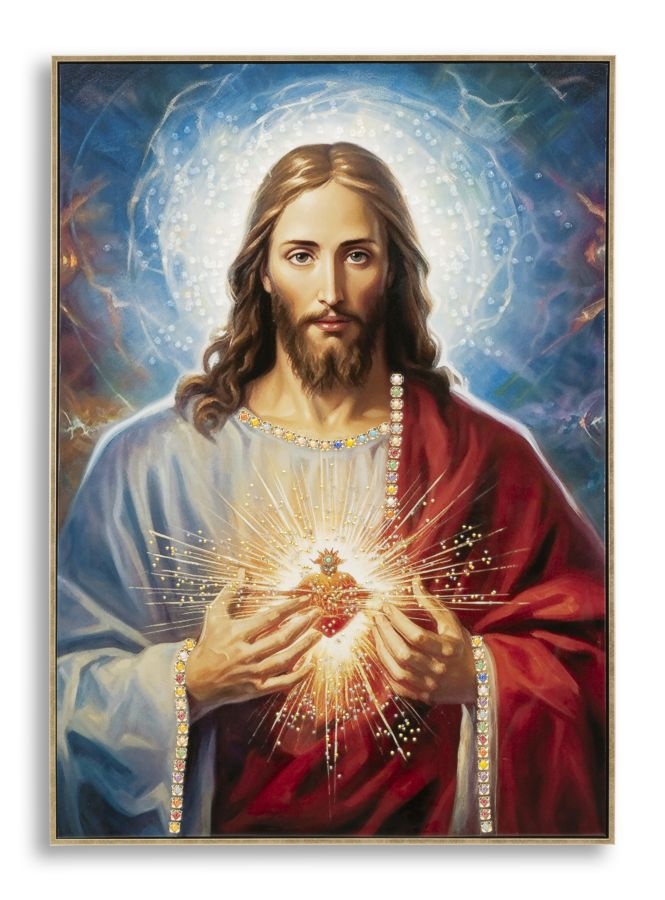 GESCHILDERD OP DOEK GELAKT JEZUS MET FRAME CM 72X4X102 afbeelding