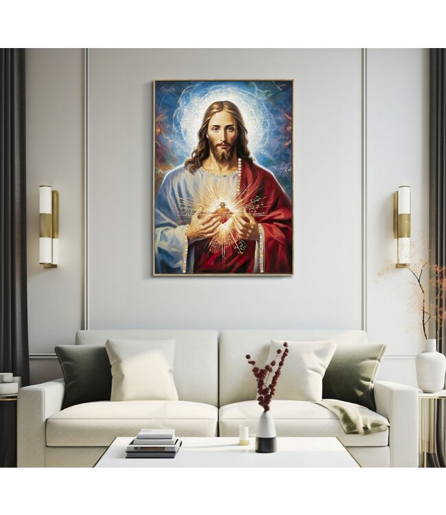 Mauro Ferretti GESCHILDERD OP DOEK GELAKT JEZUS MET FRAME CM 72X4X102