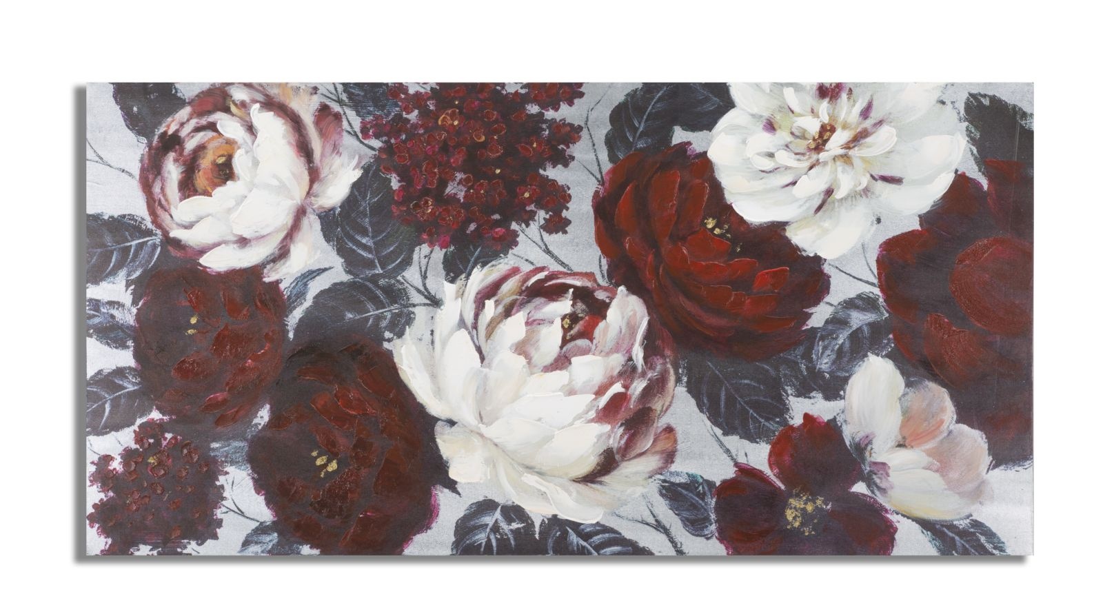 HANDGEMAAKTE MUURSCHILDERING WIT/RODE BLOEM DARKBACK CM 
120X3,7X60 afbeelding