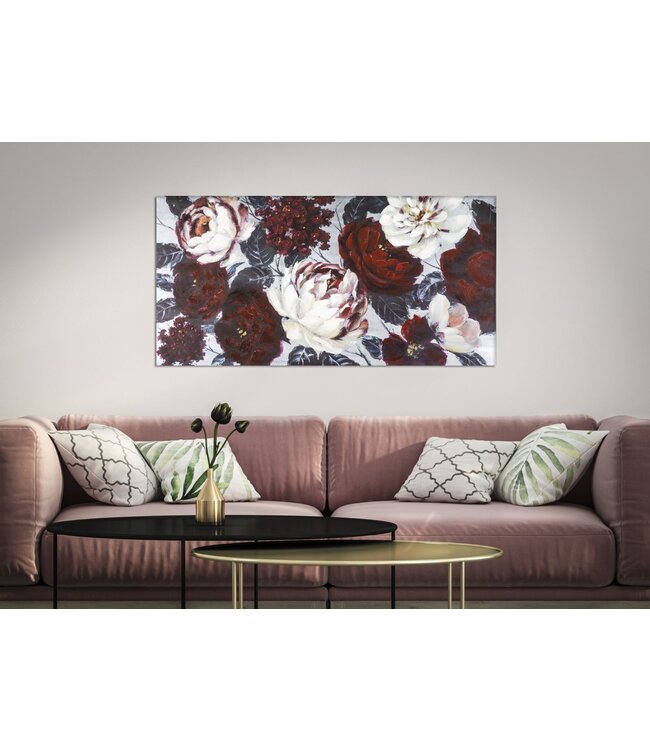 Mauro Ferretti HANDGEMAAKTE MUURSCHILDERING WIT/RODE BLOEM DARKBACK CM <br />
120X3,7X60