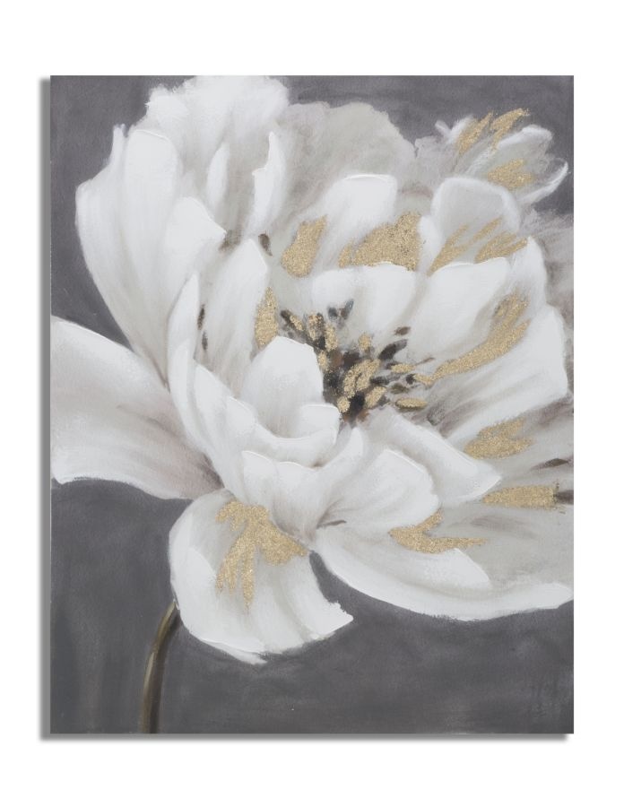 HANDGEMAAKTE MUURSCHILDERING WIT/GOUD BLOEM CM 
80X3,7X100 afbeelding
