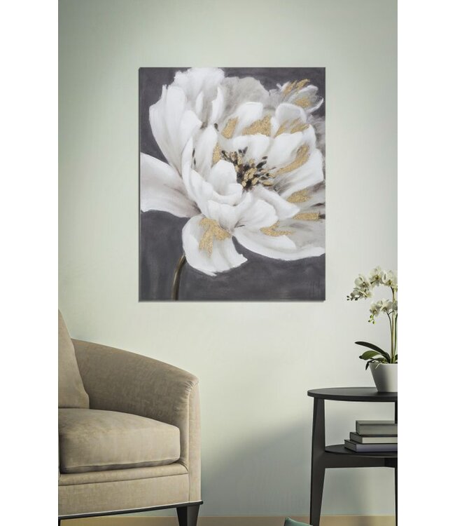 Mauro Ferretti HANDGEMAAKTE MUURSCHILDERING WIT/GOUD BLOEM CM <br />
80X3,7X100