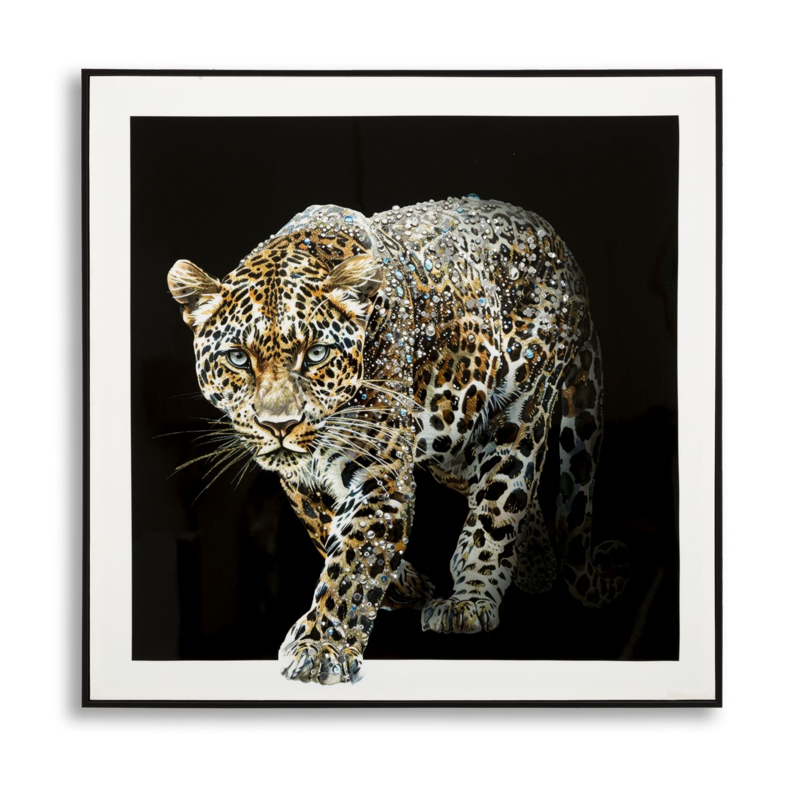 SCHILDERIJ OP DOEK GELAKTE JAGUAR MET LIJST -B- CM 82X4X82 afbeelding