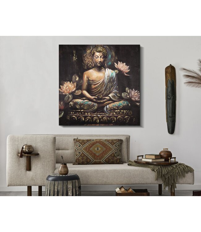 Mauro Ferretti HANDGEMAAKTE MUURSCHILDERING BOEDDHA -A- CM 100X3X100