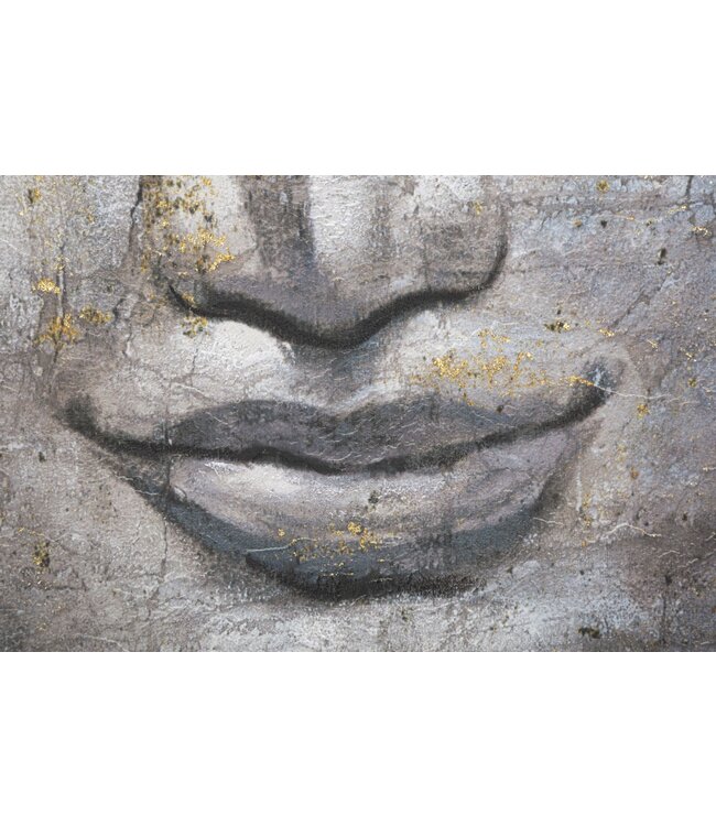 Mauro Ferretti HANDGEMAAKTE MUURSCHILDERING GEZICHT BOEDDHA LICHT -A- CM 80X3X120