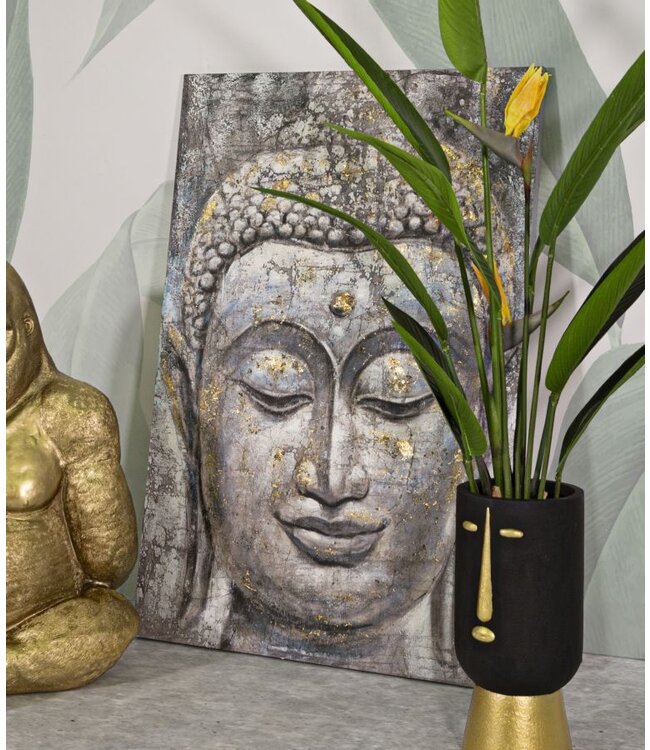 Mauro Ferretti HANDGEMAAKTE MUURSCHILDERING GEZICHT BOEDDHA LICHT -A- CM 80X3X120