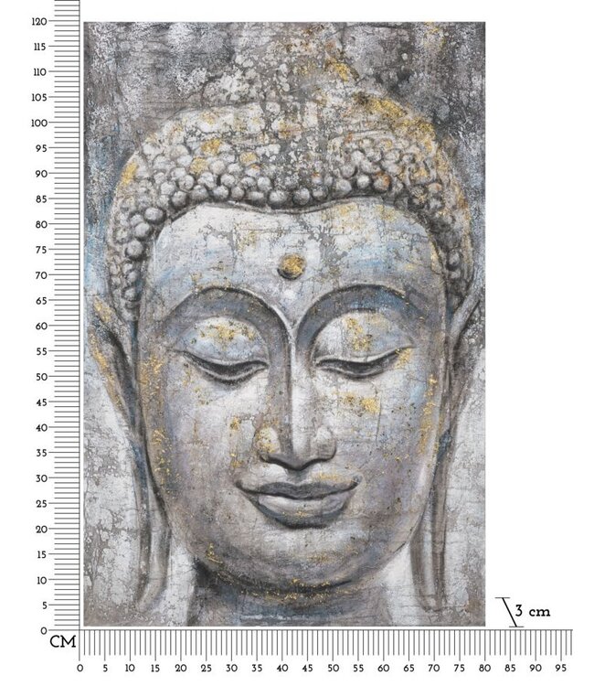 Mauro Ferretti HANDGEMAAKTE MUURSCHILDERING GEZICHT BOEDDHA LICHT -A- CM 80X3X120