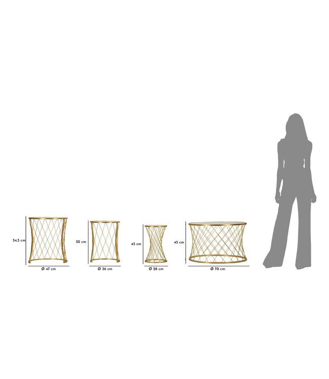 Mauro Ferretti TAFEL NOAH GOUD SET 4 STUKS CM Ø 70X45-47X54,5-36x50-28x45